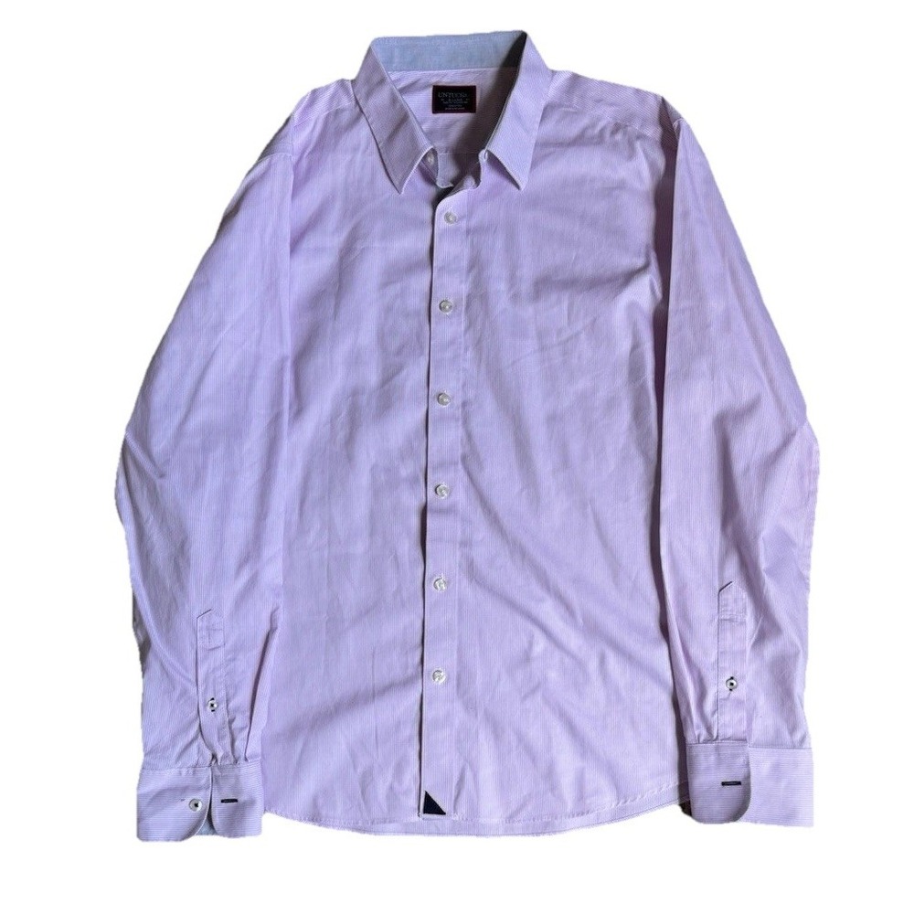 Untuckit - Large Mens Pink Button‎ Down Dress Shirt - Slim Fit - Wrinkle Free